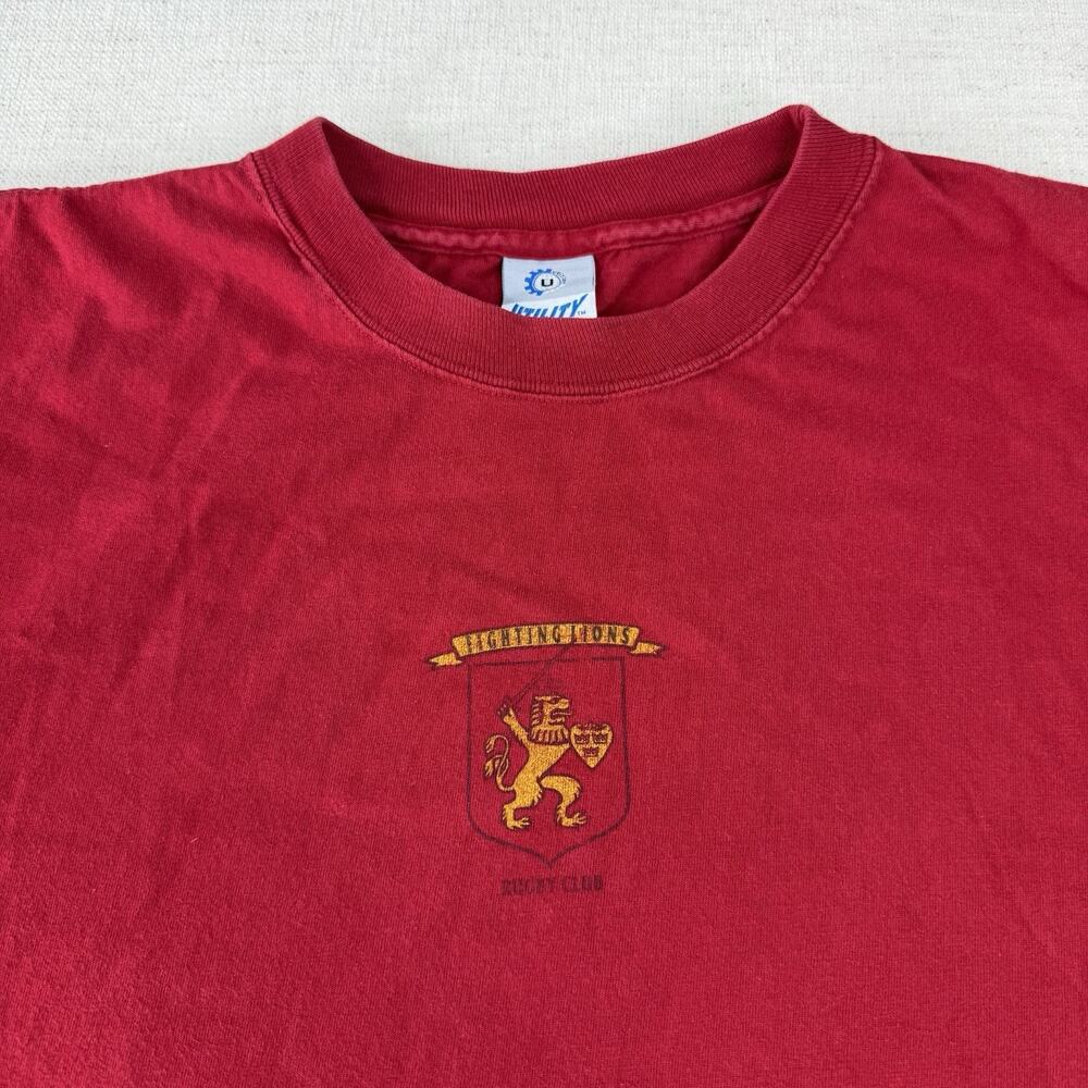 Vintage Y2K Utility Fighting Lions Rugby Club Skate Red T Shirt Sz L Made In USA